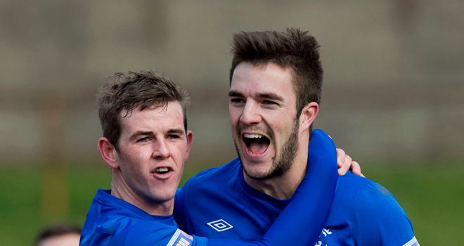 David Templeton and Andrew Little: Celebrate Rangers' second goal against Berwick