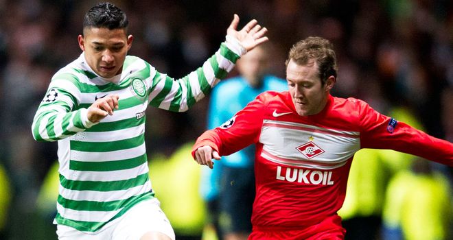 Aiden McGeady (right) in action against former club Celtic
