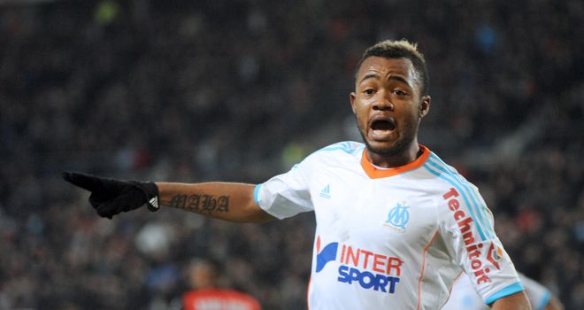 Jordan Ayew celebrates his goal for Rennes