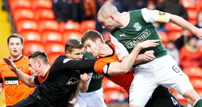 James McPake: Heads home an equaliser for Hibernian
