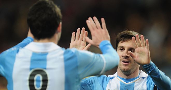 Lionel Messi celebrates during Argentina's victory