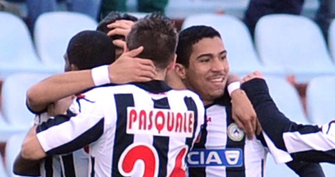 Udinese celebrate the only goal of the game