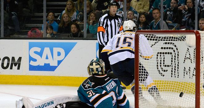 Craig Smith celebrates his winning goal for the Nashville Predators