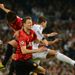 Manchester United duo Jonny Evans and Shinji Kagawa challenge for the ball