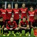 Manchester United's starting XI lines up before kick-off at the Santiago Bernabeu