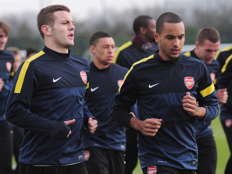 Jack Wilshere at training with Theo Walcott.