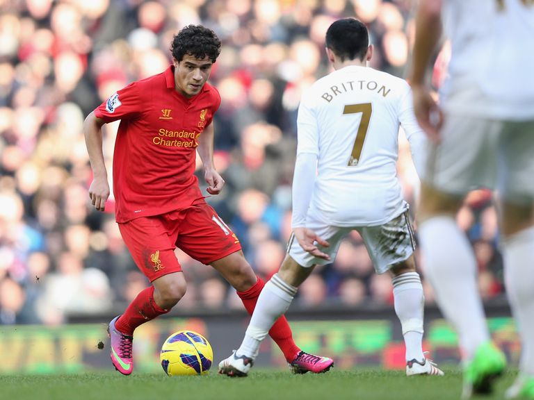 Philippe Coutinho in action during Liverpool's victory over Swansea.