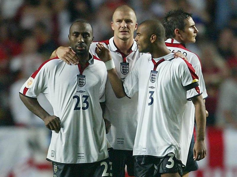 The game against Portugal is decided on penalties and despite scoring his kick, he suffers heartbreak as England fail to beat Portugal from the spot.