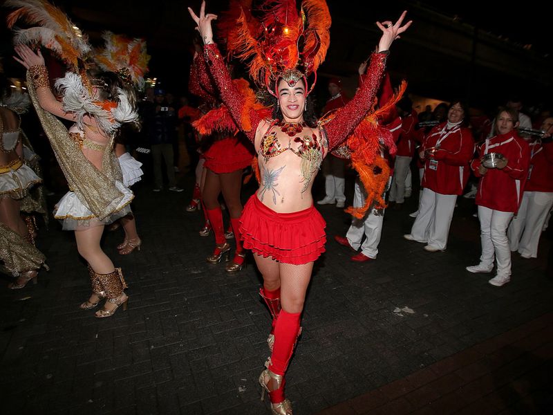 Samba style dancers add to the lively pre-match atmosphere