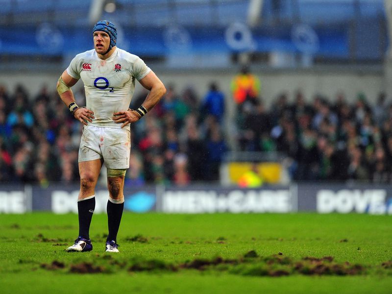 Churning up: James Haskell looks on as the pitch in Dublin starts to come apart in the driving rain
