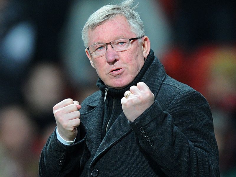 United boss Sir Alex Ferguson looked to pump up the home fans at the start of the second half.