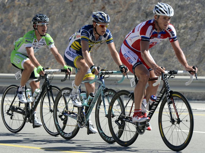 From right, Gatis Smukulis, Wesley Kreder and Andrea di Corrado mounted a breakaway