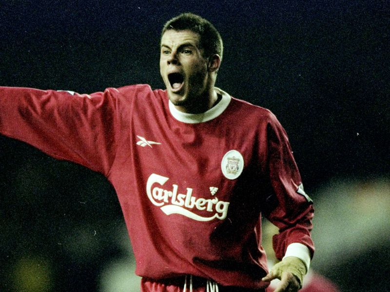 A young Carragher barks out the orders to his team-mates
