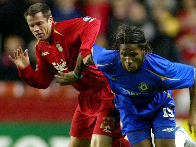 Carragher had some bruising battles with Chelsea striker Didier Drogba