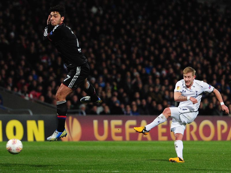 Lewis Holtby comes close as he tries his luck with a fizzing shot for Spurs.