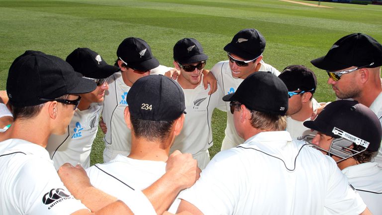 New Zealand gather for a team huddle