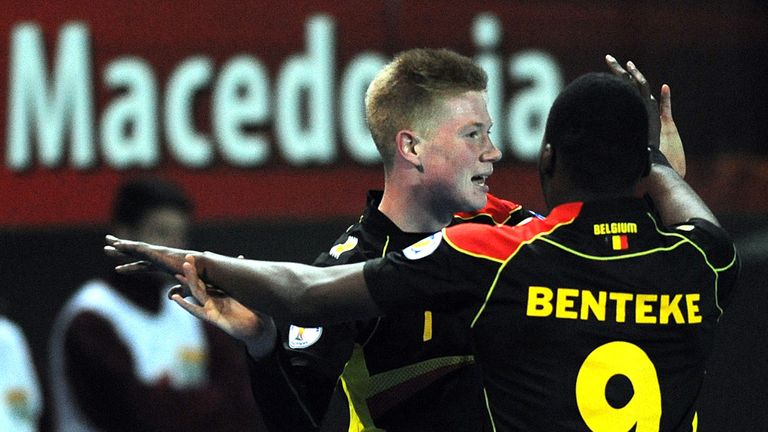 Kevin De Bruyne celebrates his opener against Macedonia