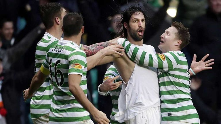 Georgios Samaras: Celtic striker celebrates his winner against Aberdeen