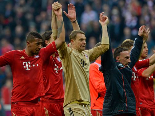 Bayern Munich celebrate their victory over Dusseldorf