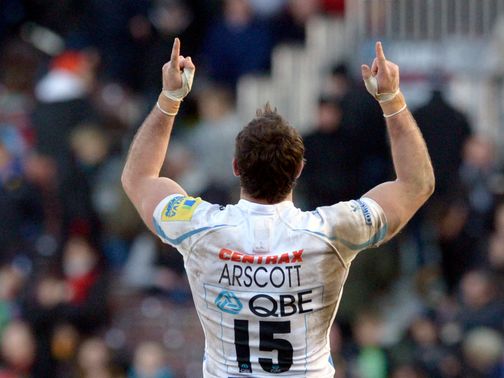 Exeter's Luke Arscott celebrates at the final whistle