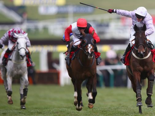 Smad Place (left) battles on for third in the World Hurdle