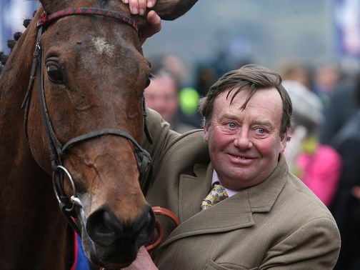 Trainer Nicky Henderson with Gold Cup hero Bobs Worth