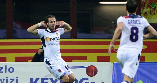 Gilardino (left) got the winner for Bologna