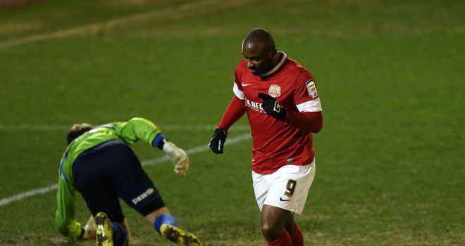 Jason Scotland: Celebrates opener at Oakwell