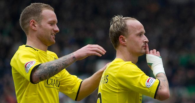 Leigh Griffiths: Celebrates one of his goals at Rugby Park