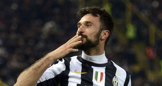 Mirko Vucinic celebrates his Juventus goal
