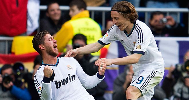 Captain Sergio Ramos celebrates after bagging El Clasico winner