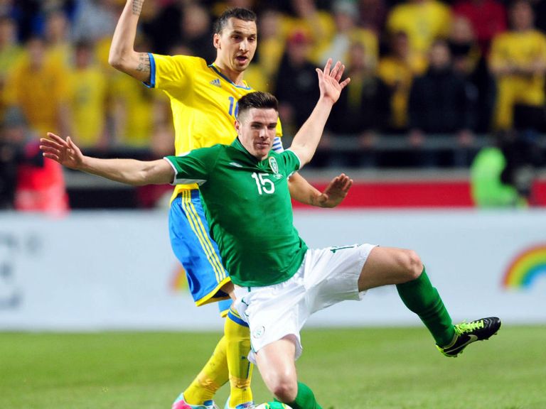 Ciaran Clark in action against Zlatan Ibrahimovic