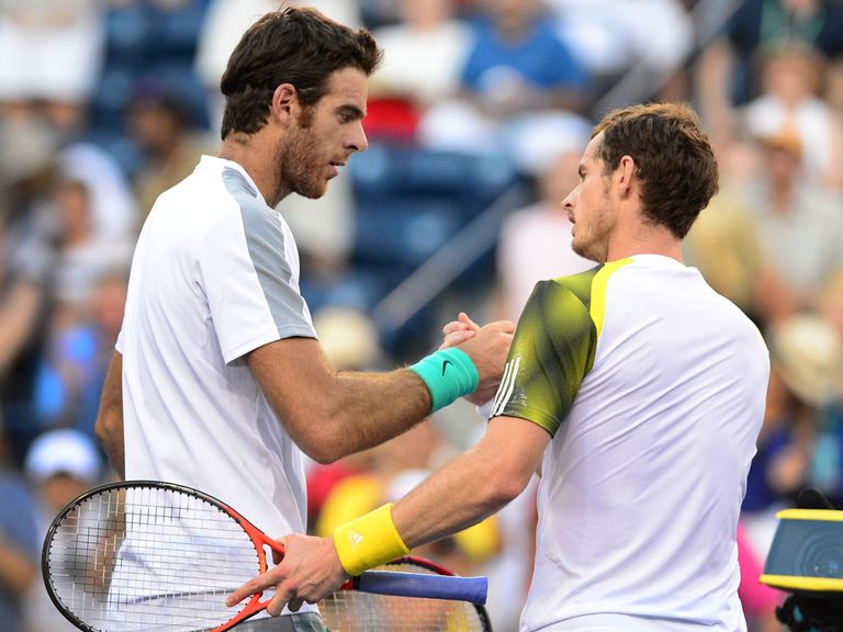 Andy Murray (r) congratulates Del Potro on his victory