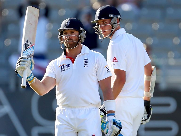 Matt Prior celebrates his century as he steered England to an unlikely draw