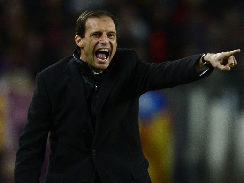 Massimiliano Allegri shouts orders to his AC Milan players as they desperately try to cling onto their lead