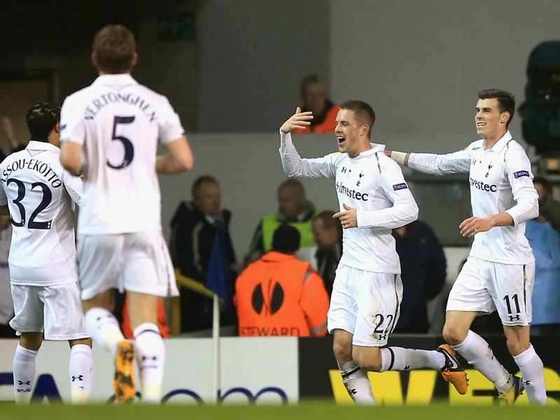 Gylfi Sigurdsson celebrates after putting Spurs two goals in front at White Hart Lane on 18 minutes