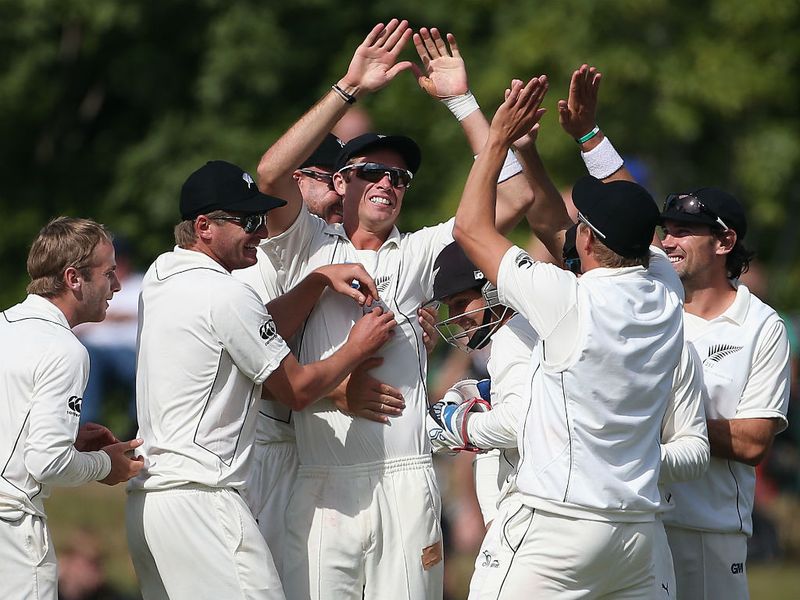 ...who is congratulated by team-mates for his stunning strike