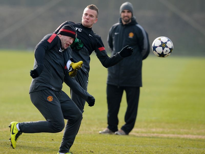 Not afraid to get stuck in, Wayne Rooney puts his head where others wouldn't dare.