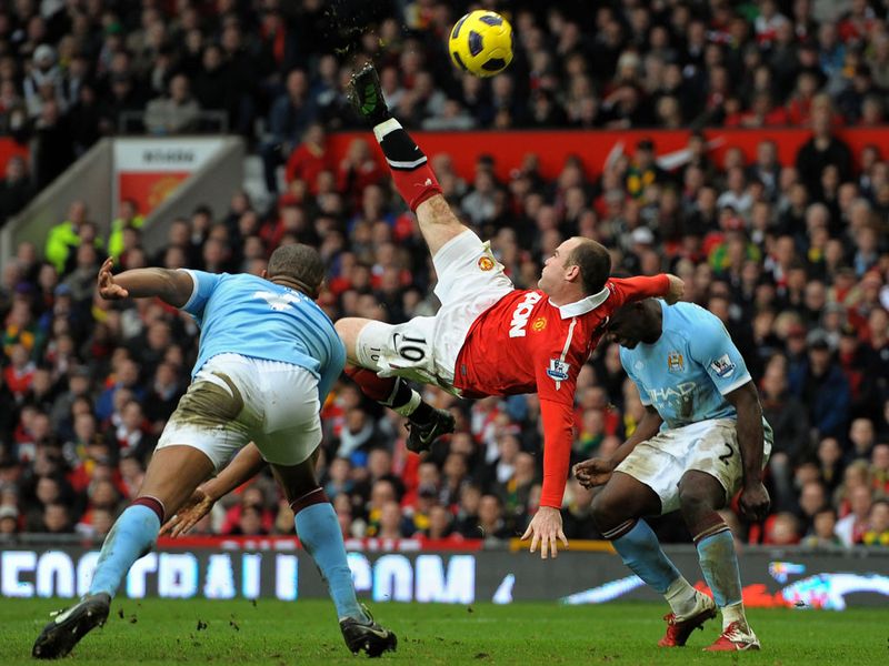 Following some criticism for his lack of goals in the 2010/11 season, Rooney silences his doubters with a spectacular overhead kick against Man City.