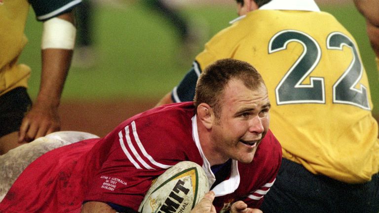 Quinnell goes over for his try in the first Test