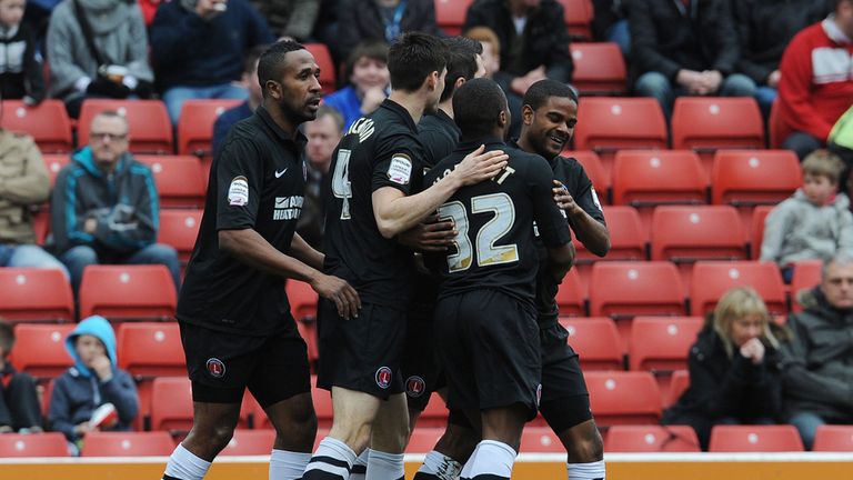 Charlton celebrate Bradley Pritchard's strike