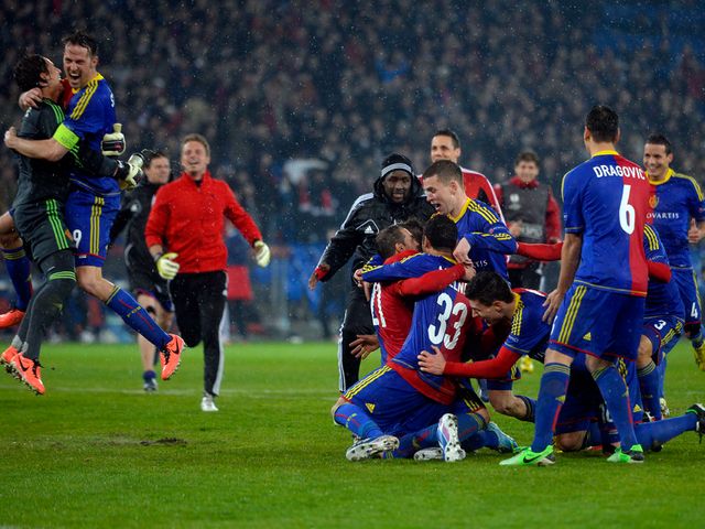 Basle celebrate beating Tottenham on penalties