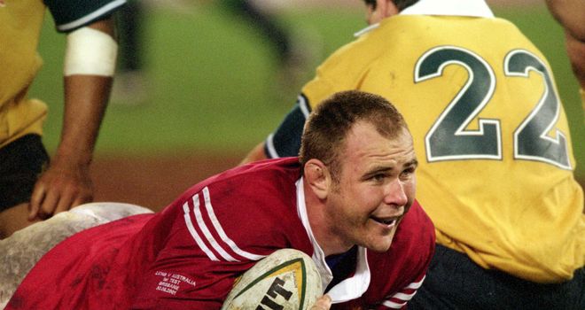 Quinnell goes over for his try in the first Test