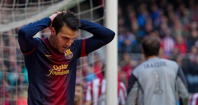 Cesc Fabregas is left frustrated for Barcelona