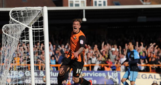 Jake Hyde: Celebrates his crucial goal for Barnet
