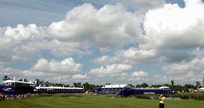 Last year's runner-up Ernie Els in action at the 18th hole
