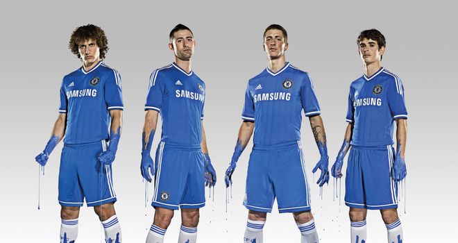 David Luiz, Gary Cahill, Fernando Torres and Oscar model adidas' new Chelsea kit for the 2013/14 season