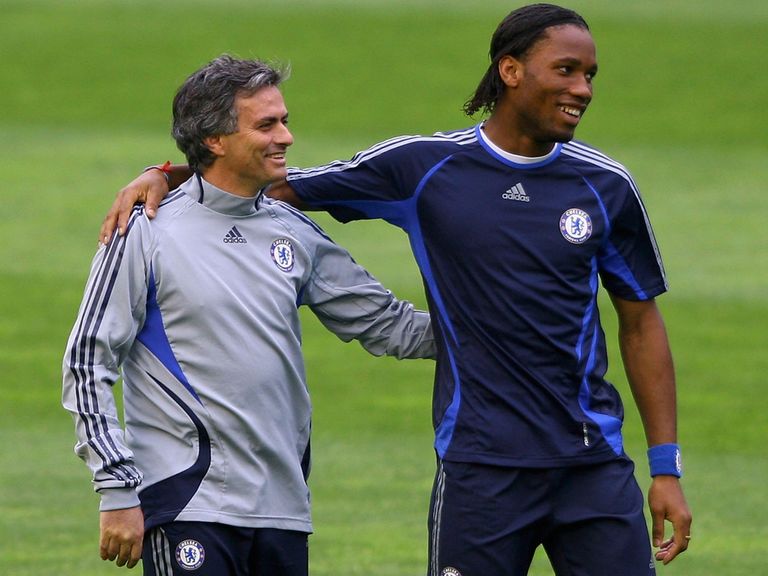 Jose Mourinho with former Chelsea striker Didier Drogba