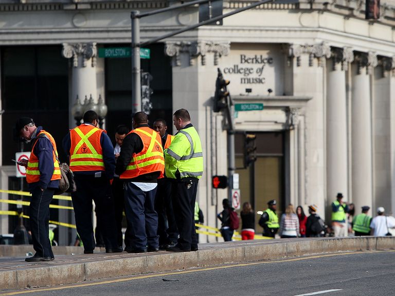 Rescue workers at the scene in Boston