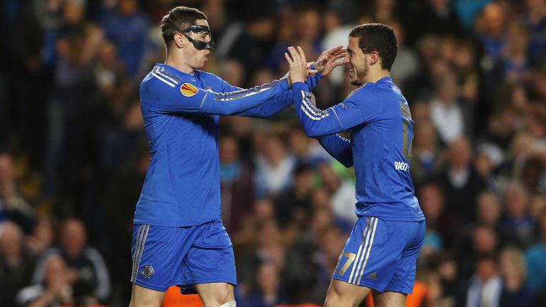 Fernando Torres: Celebrates Chelsea goal with Eden Hazard
